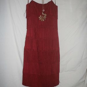 Red Fringed Party Cocktail Flapper Dress